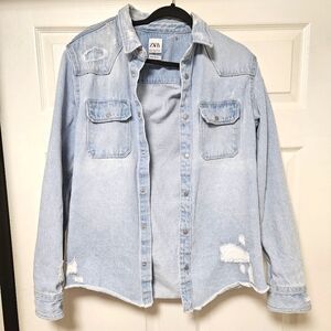 Zara Distressed Denim Jacket Sz M